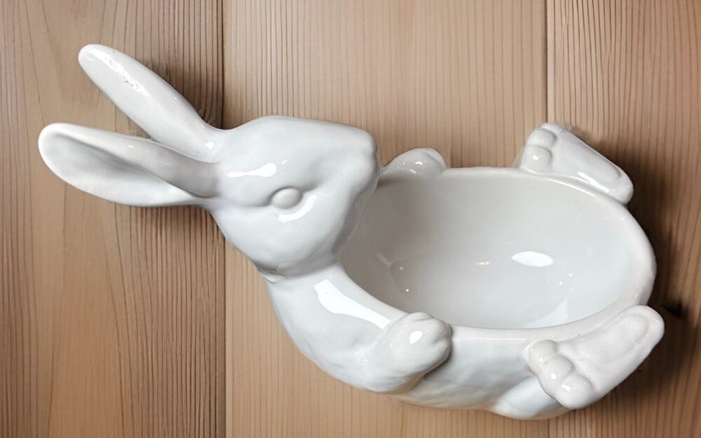 Pottery Barn White Ceramic Bunny Rabbit Trinket Dish Easter Spring Decor